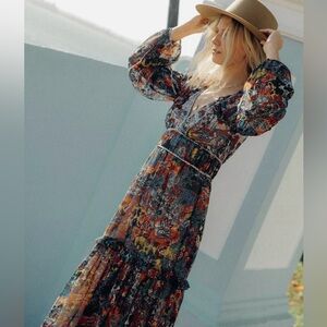 MAEVE (Anthropologie) annabella tiered ruffled v-neck floral maxi Size:6